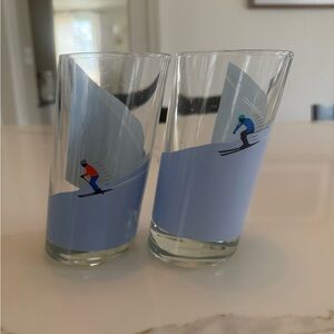 Vintage Italian Winter Alpine Snow Skiers Highball Cocktail Glasses